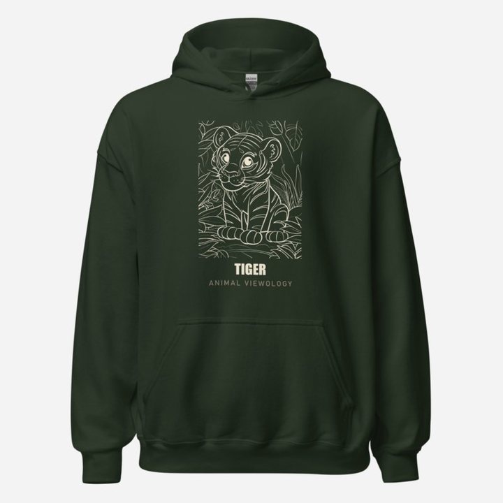 Animal Viewology Tiger Sketch Hoodie in Forest Green