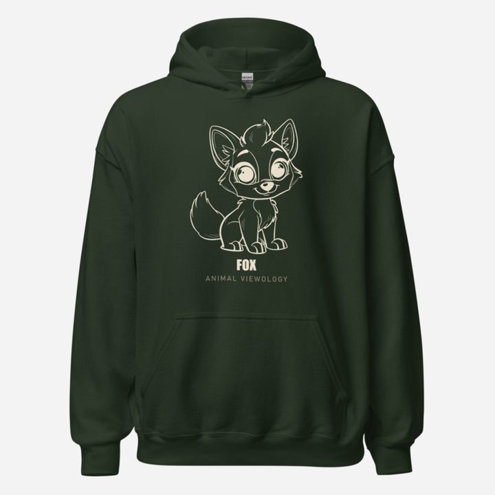 Animal Viewology Fox Sketch Hoodie in Forest Green