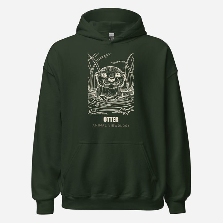 Animal Viewology Otter Sketch Hoodie in Forest Green