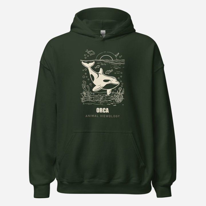 Animal Viewology Orca Sea Life Hoodie in Forest Green