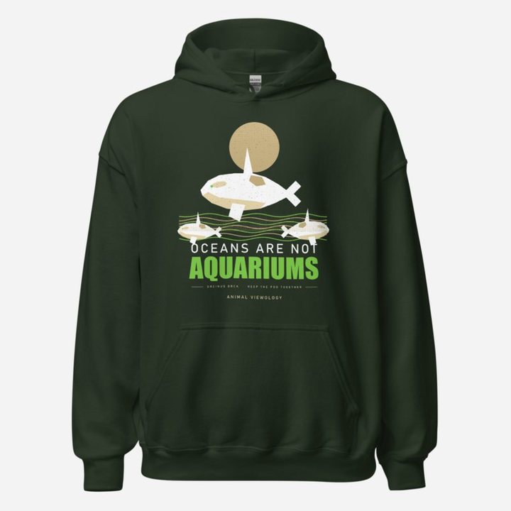 Animal Viewology Oceans Are Not Aquariums Field Guide Hoodie in Forest Green