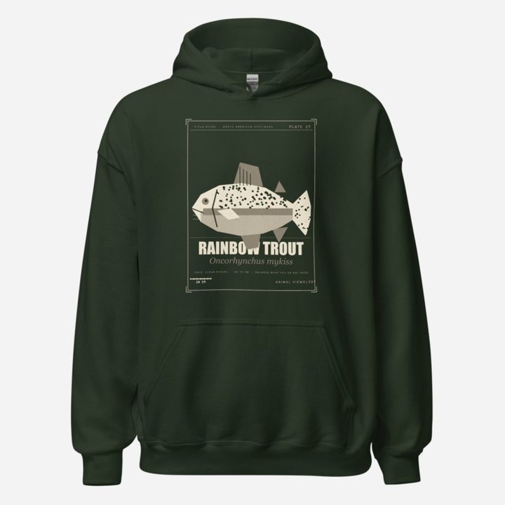 Animal Viewology Rainbow Trout Field Guide Field Guide Hoodie in Forest Green