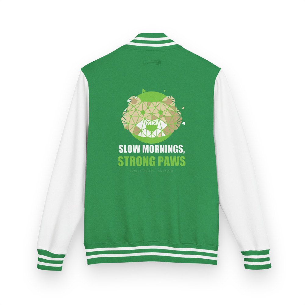 Animal Viewology Slow Mornings, Strong Paws Varsity Jacket
