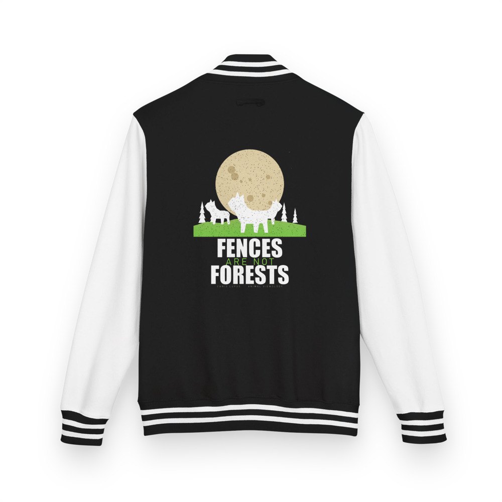 Animal Viewology Fences Are Not Forests Varsity Jacket Jet Black/Arctic White